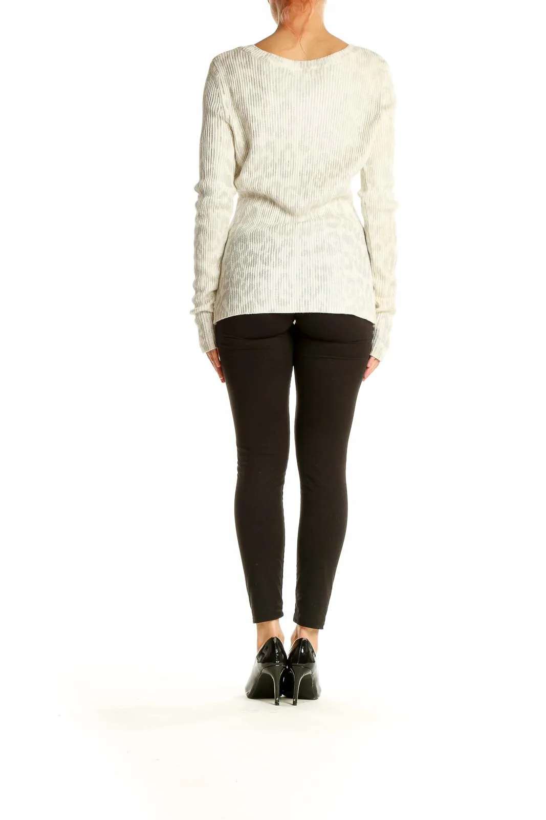 Cream Ribbed Long Sleeve Sweater