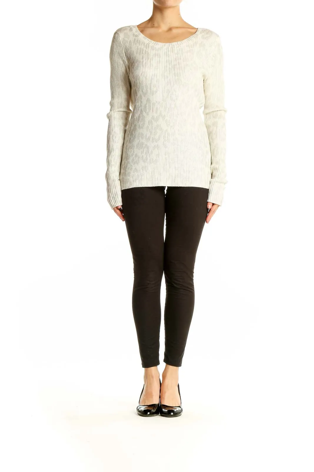 Cream Ribbed Long Sleeve Sweater