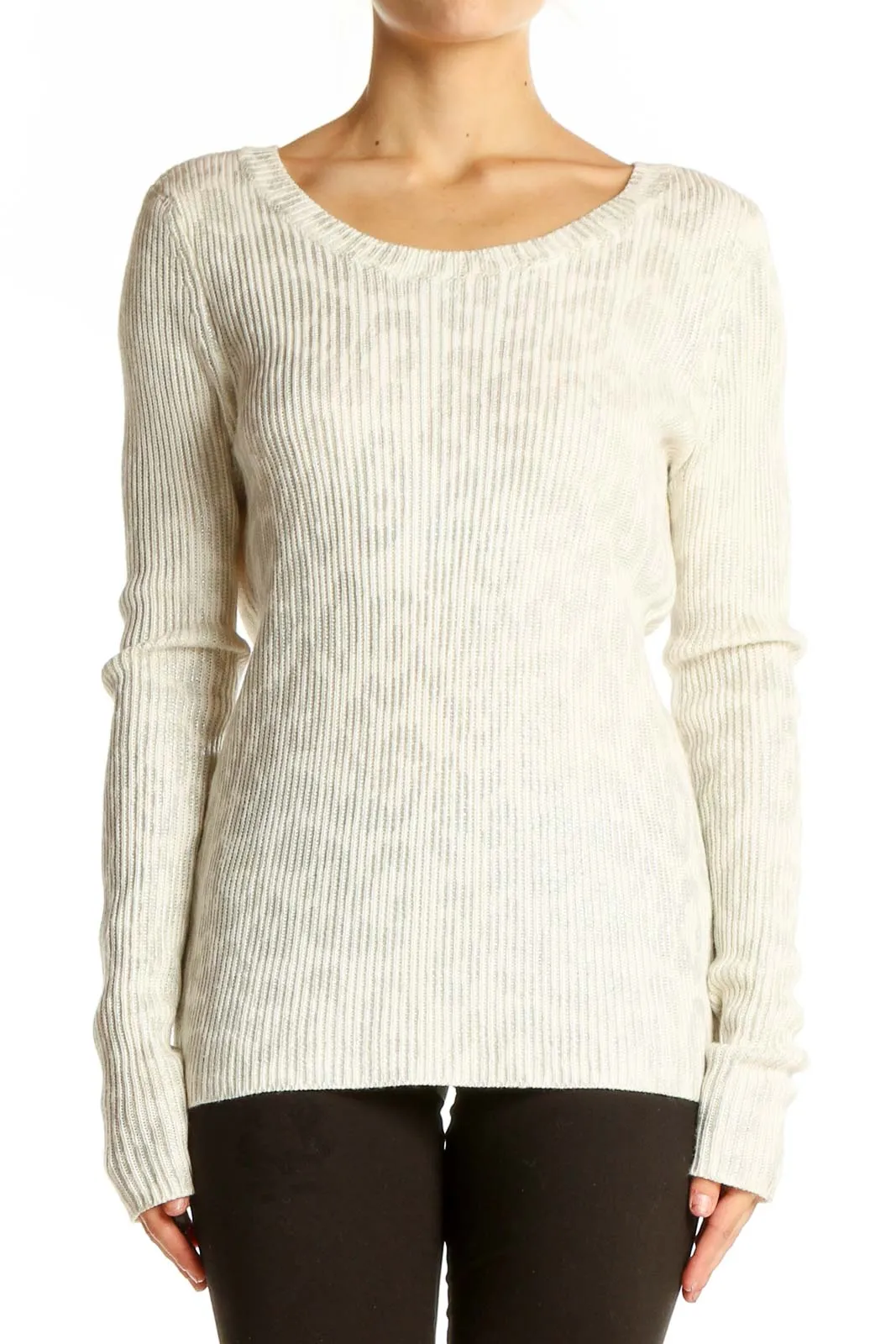 Cream Ribbed Long Sleeve Sweater