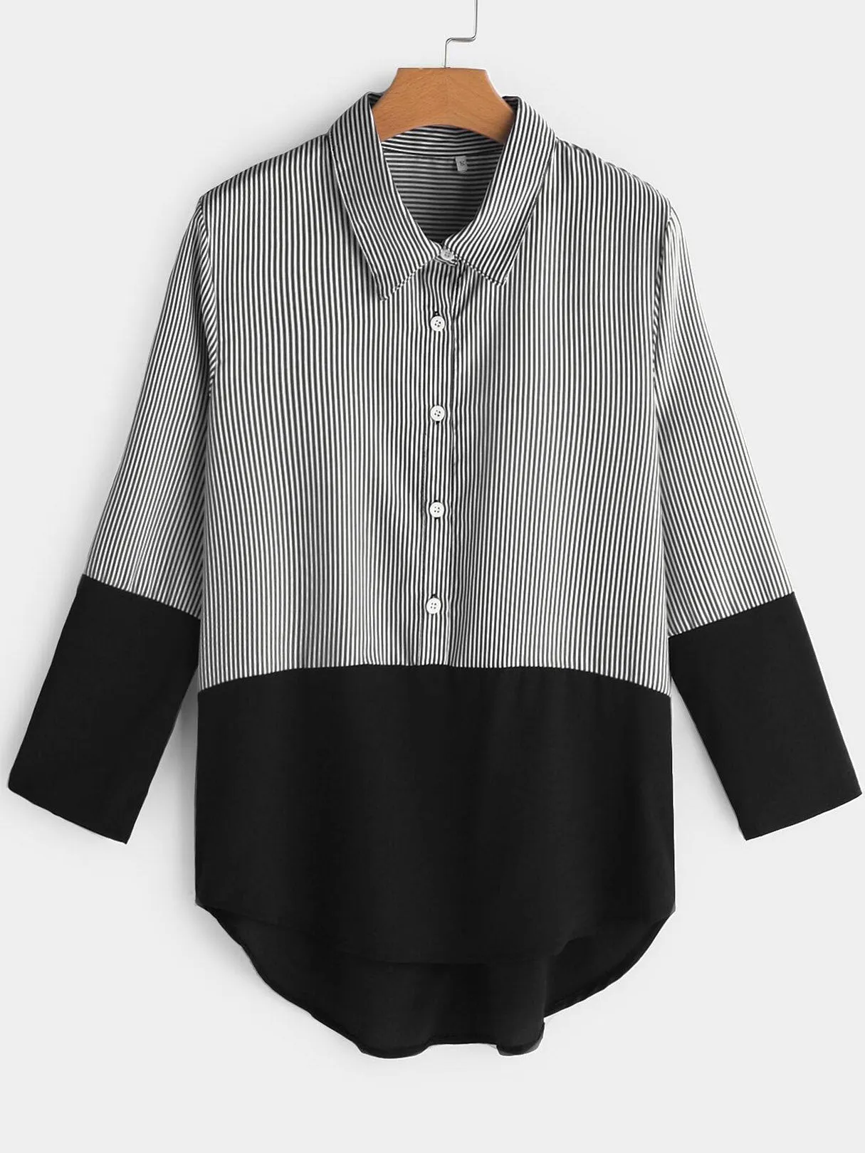 Custom Button Design Stripe Classic Collar Long Sleeves Tee