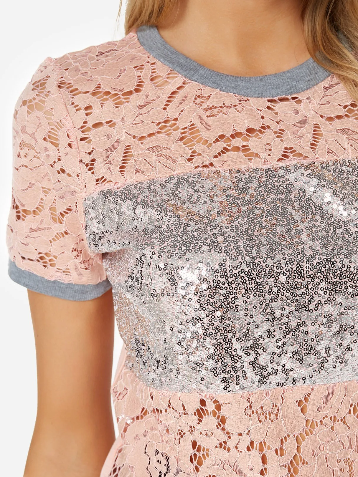 Custom Crew Neck Plain Hollow Sequins Embellished Short Sleeve T-Shirts