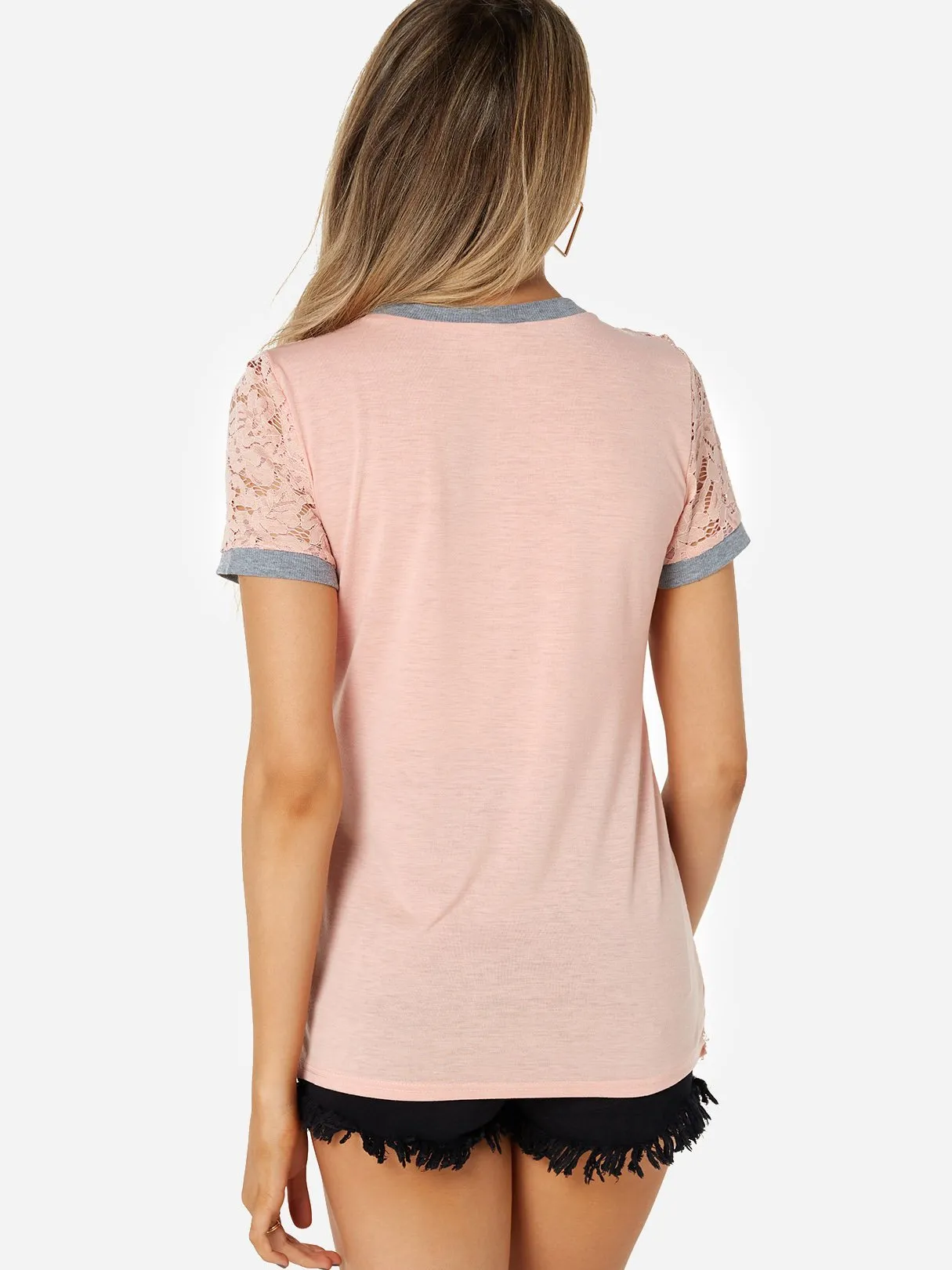 Custom Crew Neck Plain Hollow Sequins Embellished Short Sleeve T-Shirts