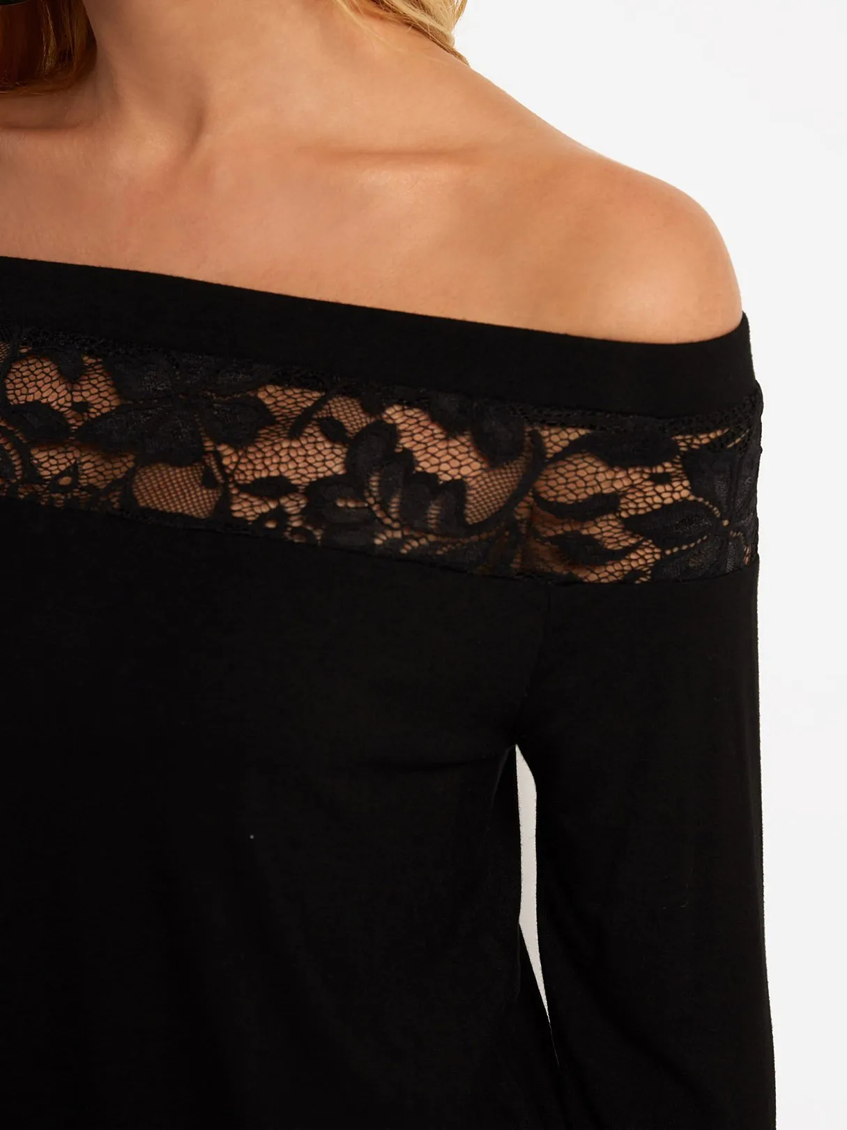 Custom Off The Shoulder Plain Lace Long Sleeve T-Shirts