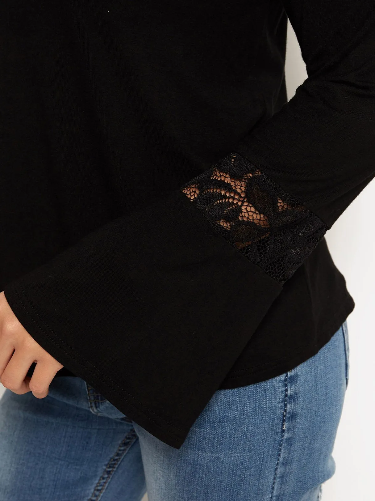 Custom Off The Shoulder Plain Lace Long Sleeve T-Shirts