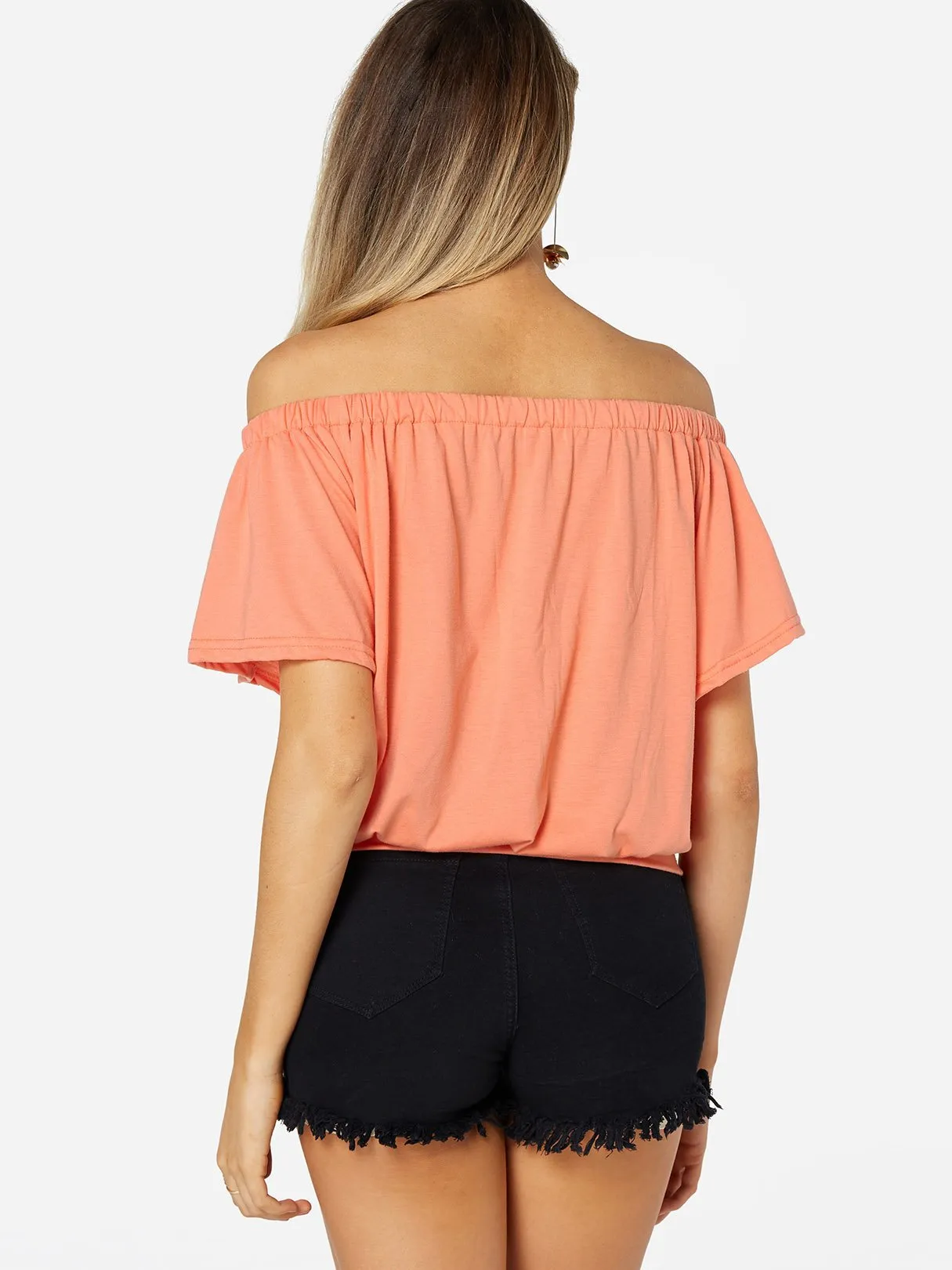 Custom Off The Shoulder Plain Short Sleeve Orange T-Shirts