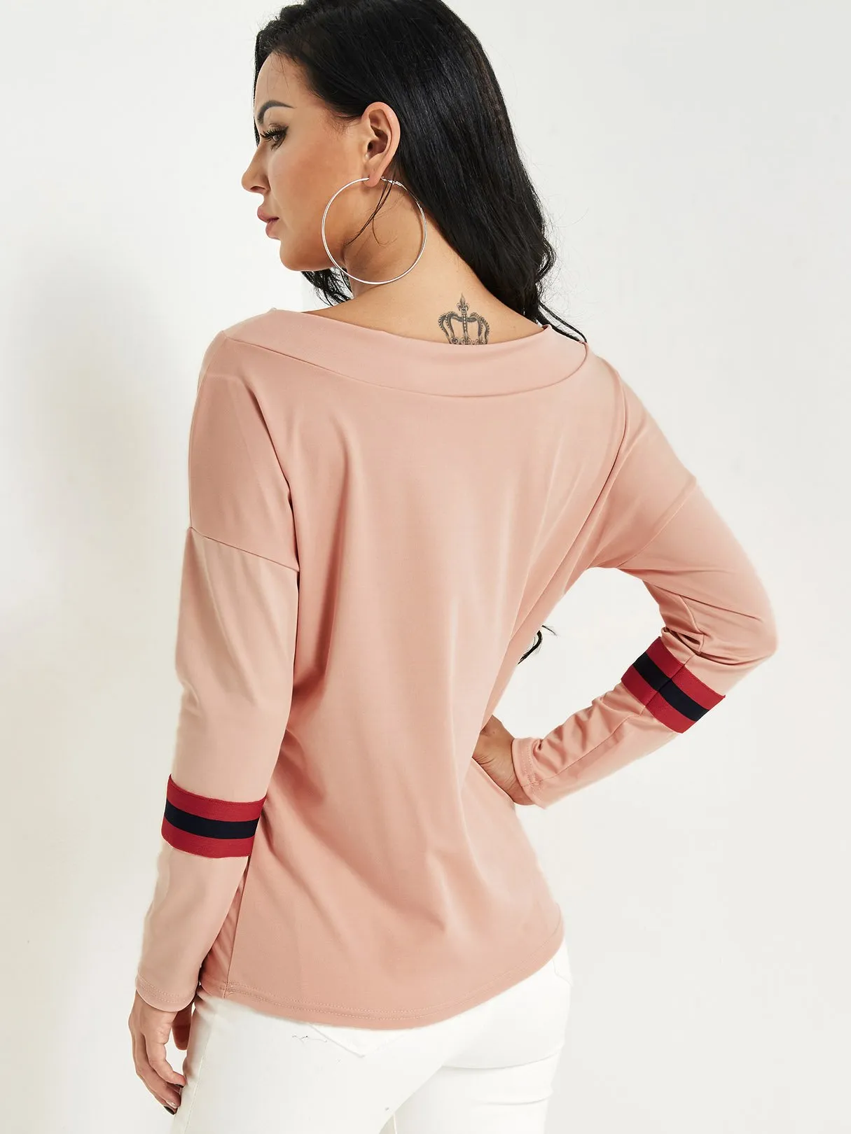 Custom One Shoulder Stripe Long Sleeve Top