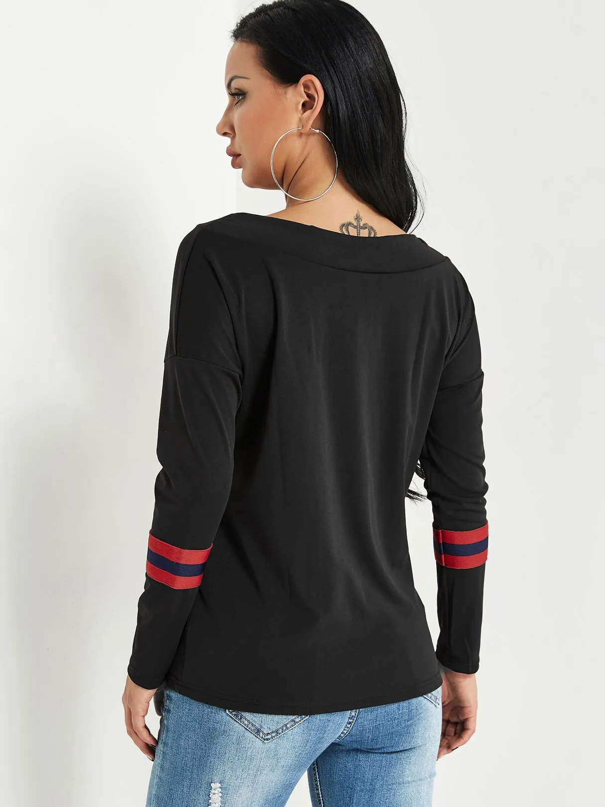 Custom One Shoulder Stripe Long Sleeve Top