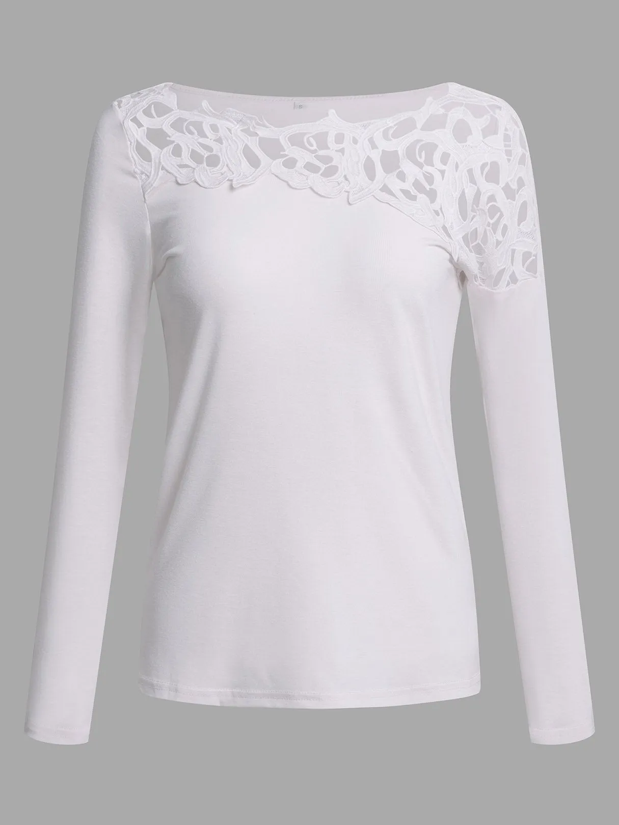 Custom Round Neck Plain Lace Hollow Cut Out Long Sleeve White T-Shirts