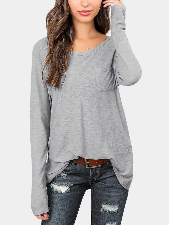 Custom Round Neck Plain Long Sleeve Grey T-Shirts