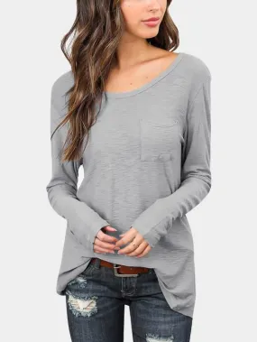 Custom Round Neck Plain Long Sleeve Grey T-Shirts