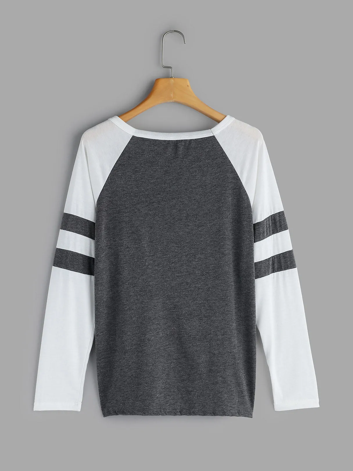 Custom Round Neck Stripe Letter Printed Long Sleeve T-Shirts