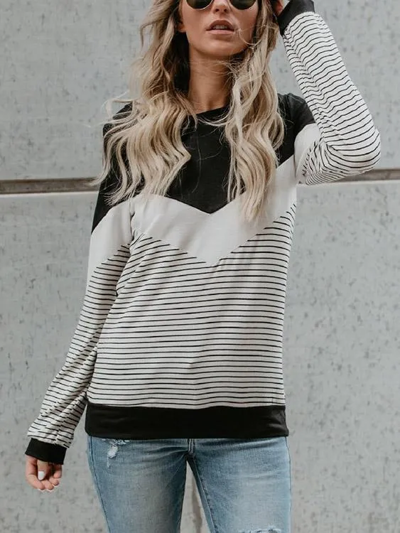 Custom Round Neck Stripe Long Sleeve Black T-Shirt