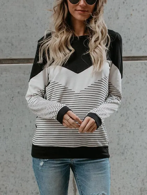 Custom Round Neck Stripe Long Sleeve Black T-Shirt