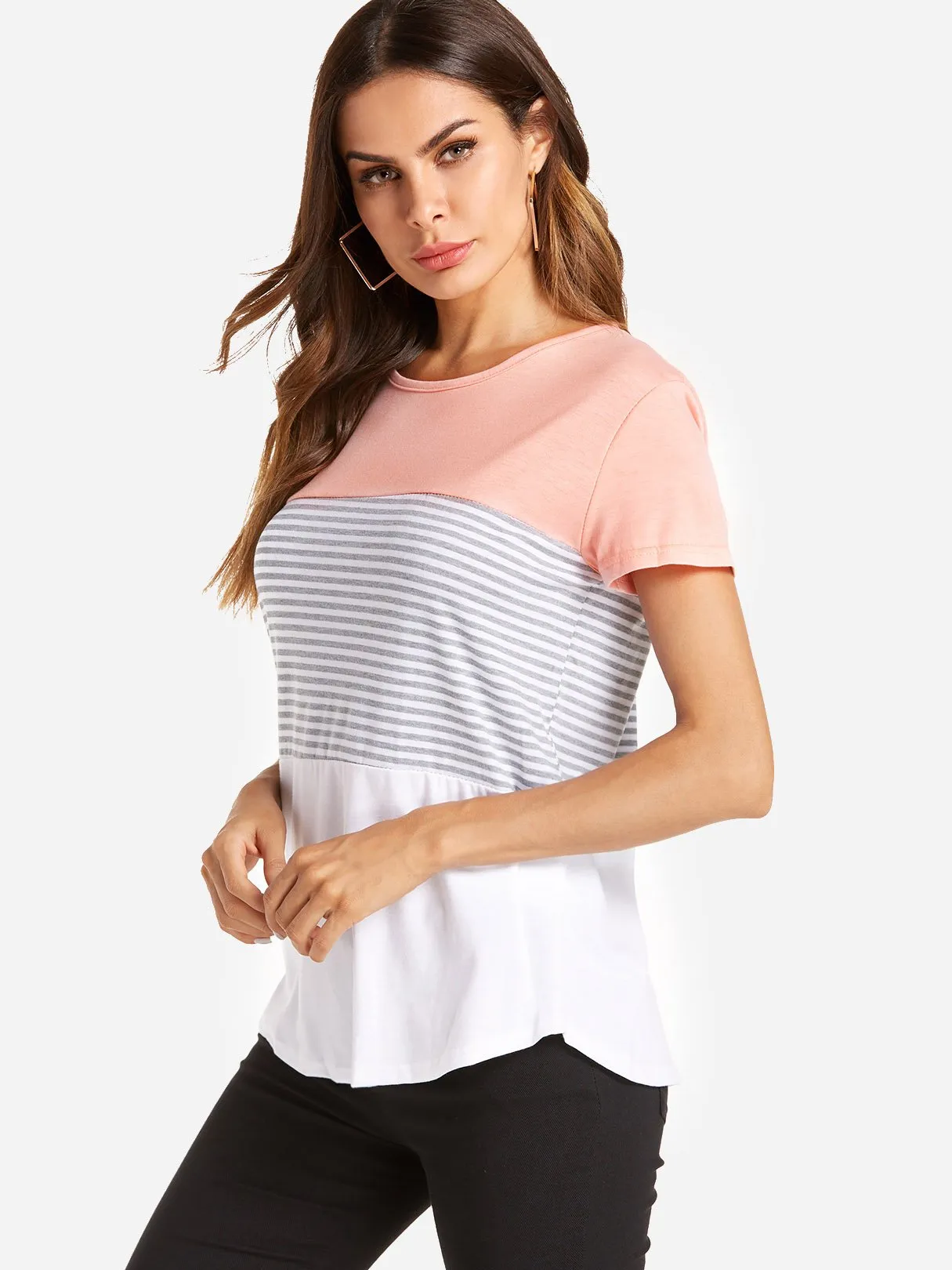 Custom Round Neck Stripe Short Sleeve Tee