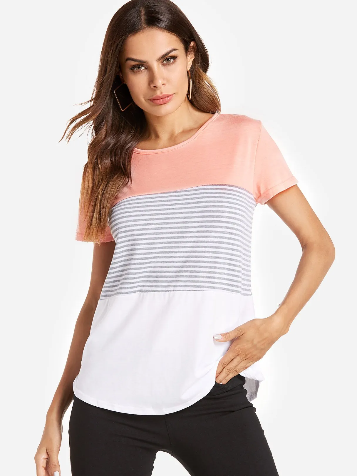 Custom Round Neck Stripe Short Sleeve Tee