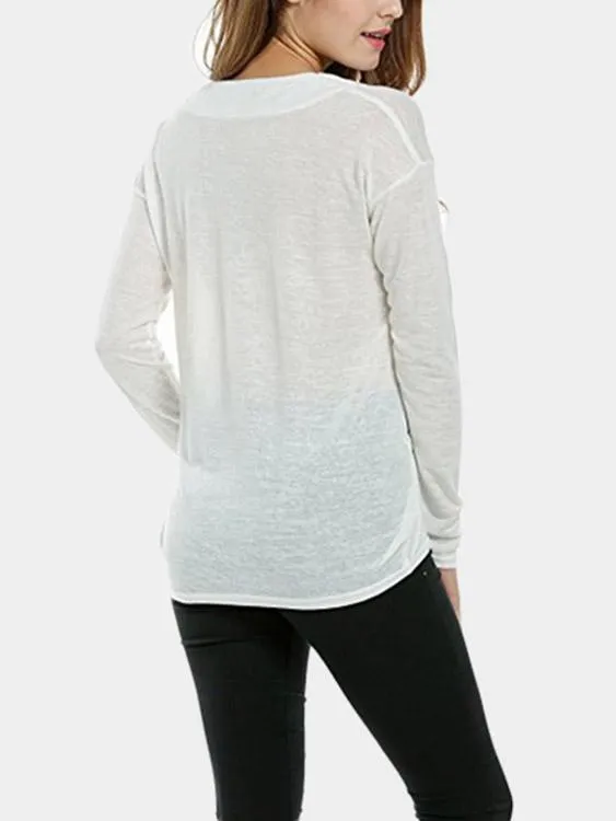 Custom V-Neck Plain Long Sleeve White T-Shirt