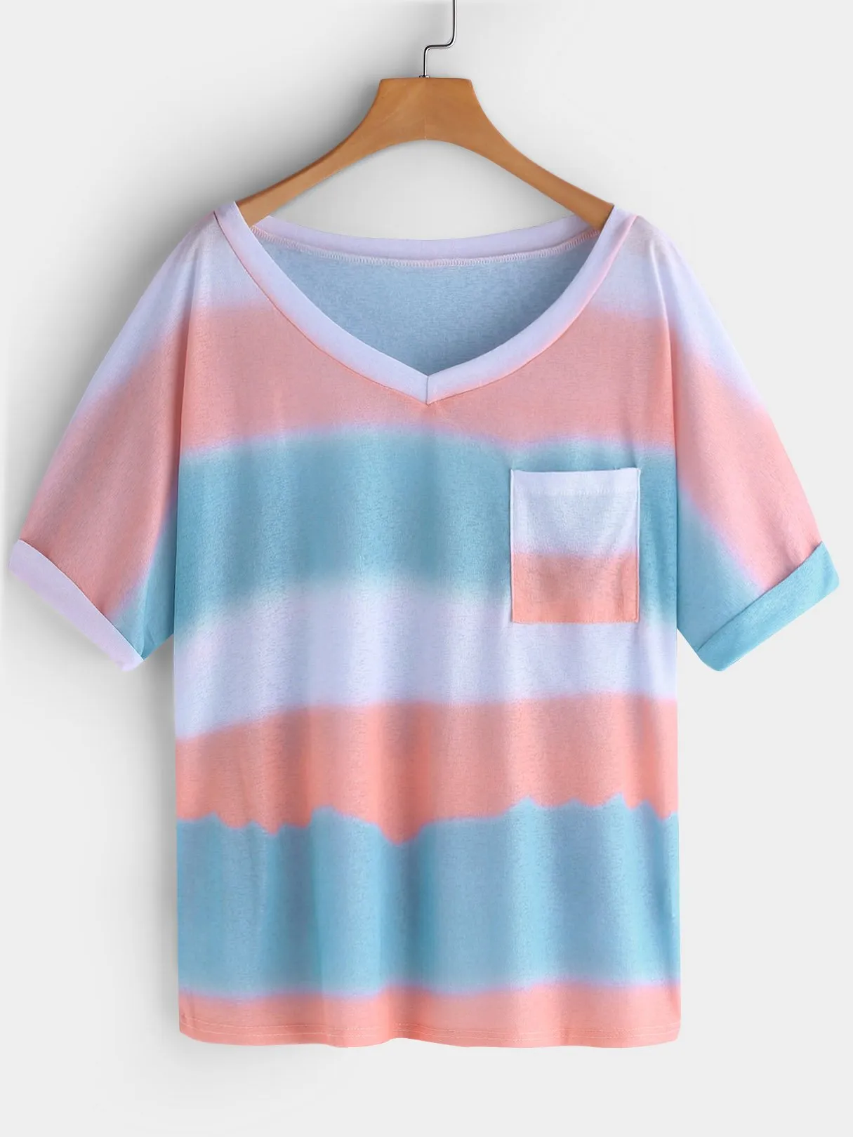 Custom V-Neck Stripe Printed Short Sleeve T-Shirts