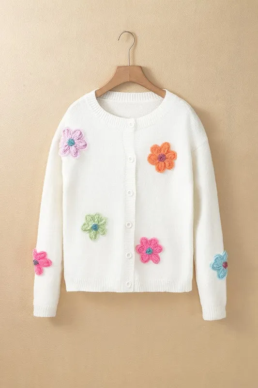 Cute Flower Pattern Button-Up Cardigan