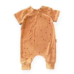 Dainty Hearts on Camel Ribbed Harem Romper