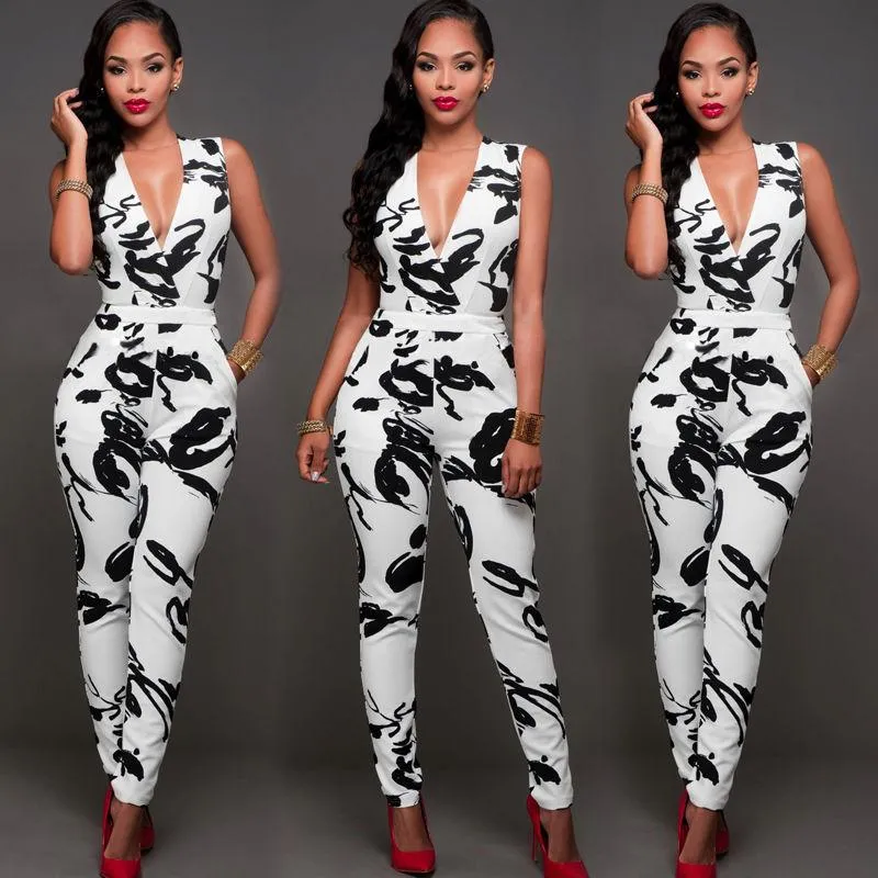 Deep V Sleeveless Jumpsuit