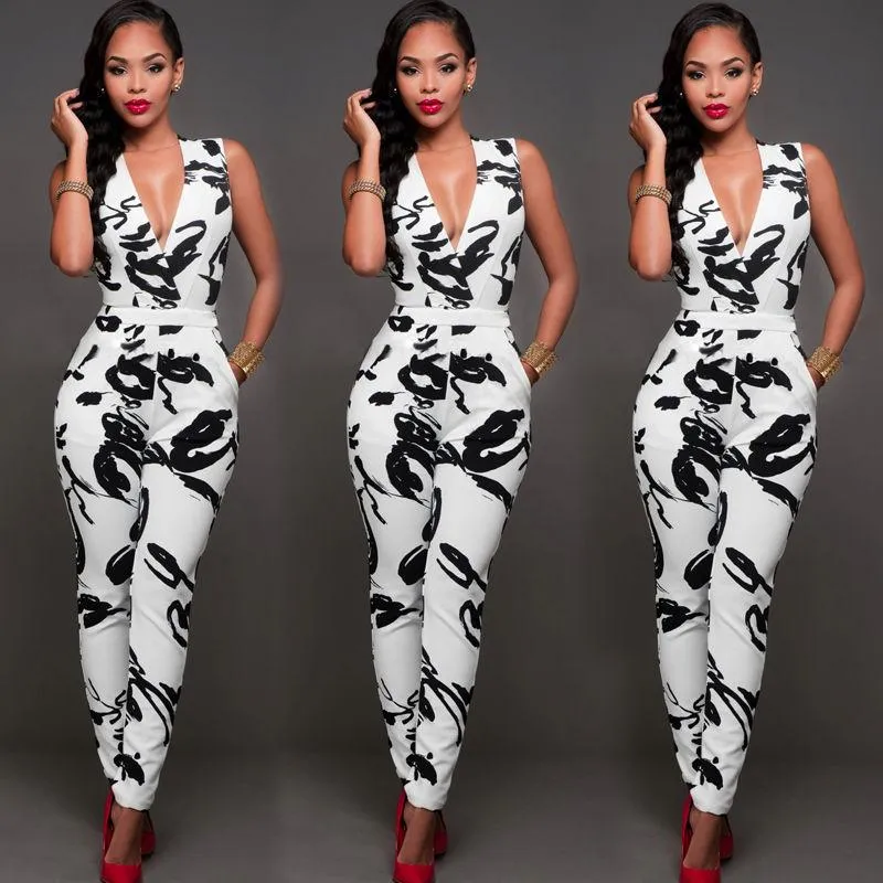 Deep V Sleeveless Jumpsuit