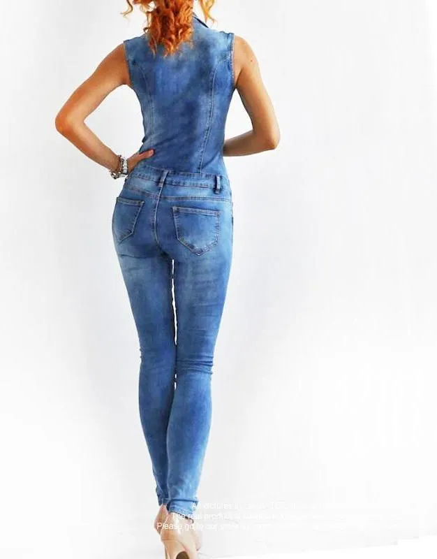 Denim Sleeveless Jeans Bodysuit