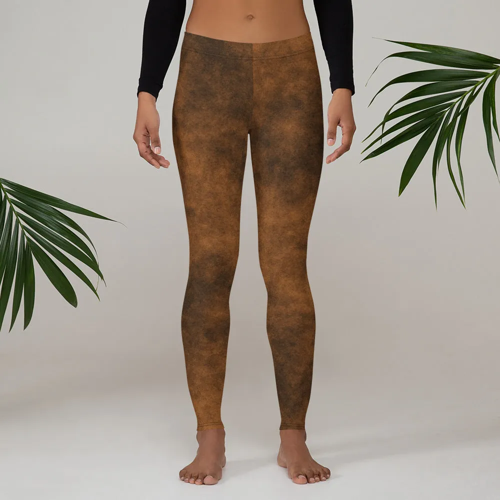 Distressed Brown Faux Leather Leggings