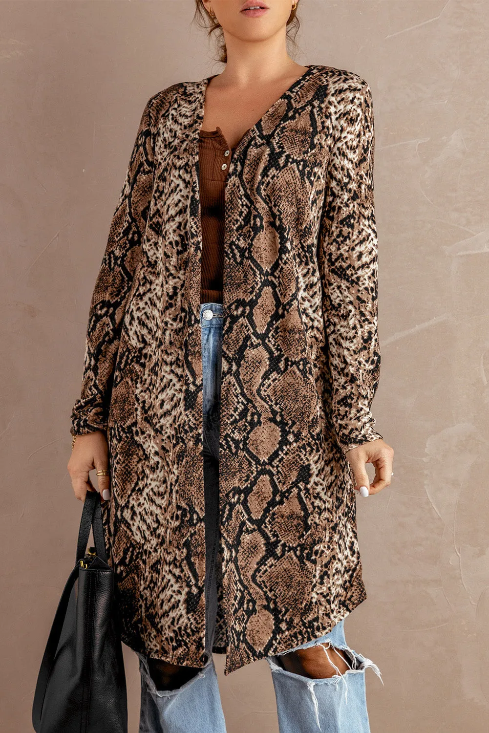 Fashion Snake Print Long Cardigan