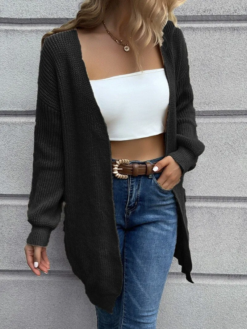 FashionSierra - Casual Long Knitted Cardigan women sweater Jacket V-Neck Full Cardigans