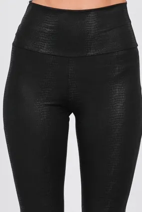 Faux Leather Textured High Waist Leggings - VOLUME