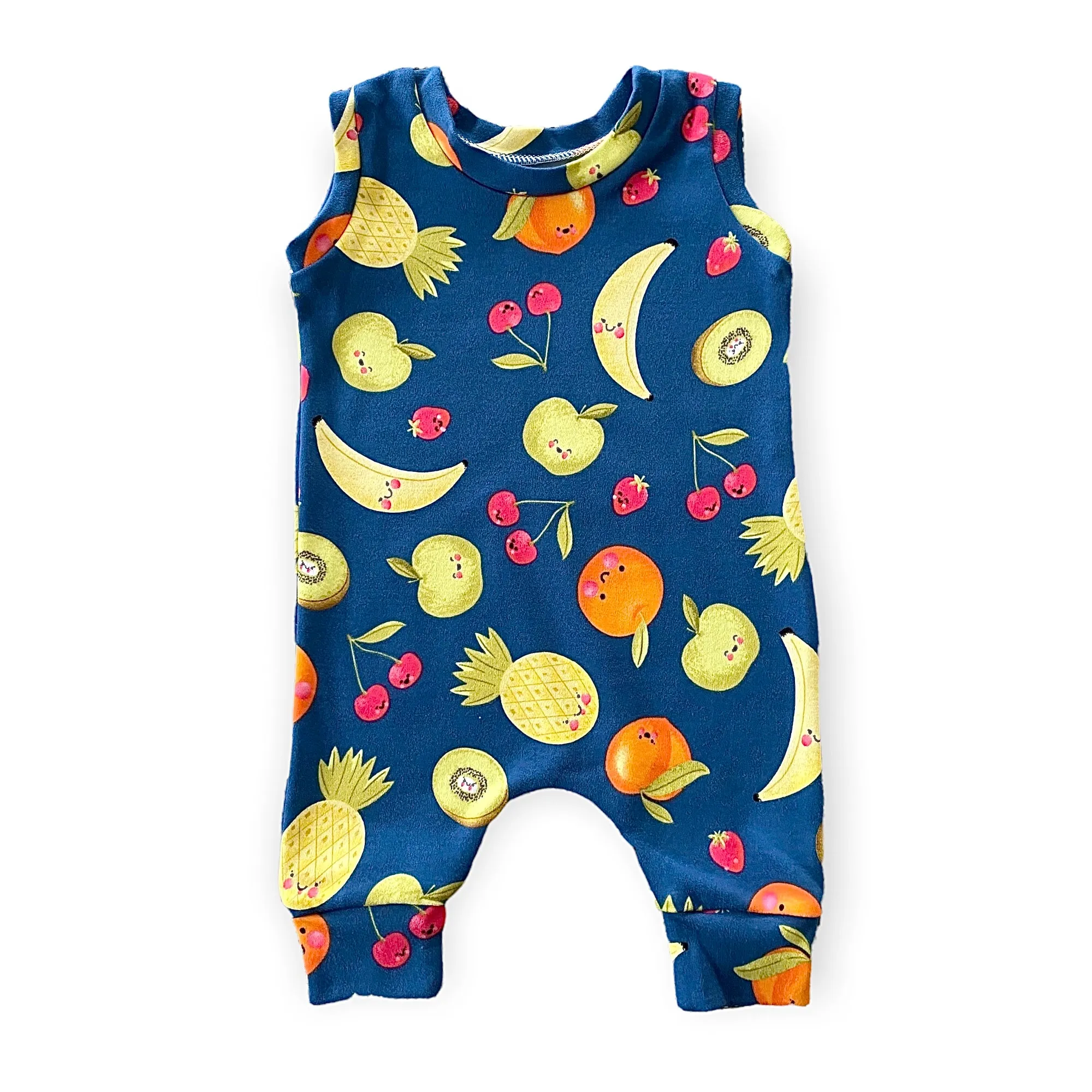 Fun Fruits on Blue Harem Romper