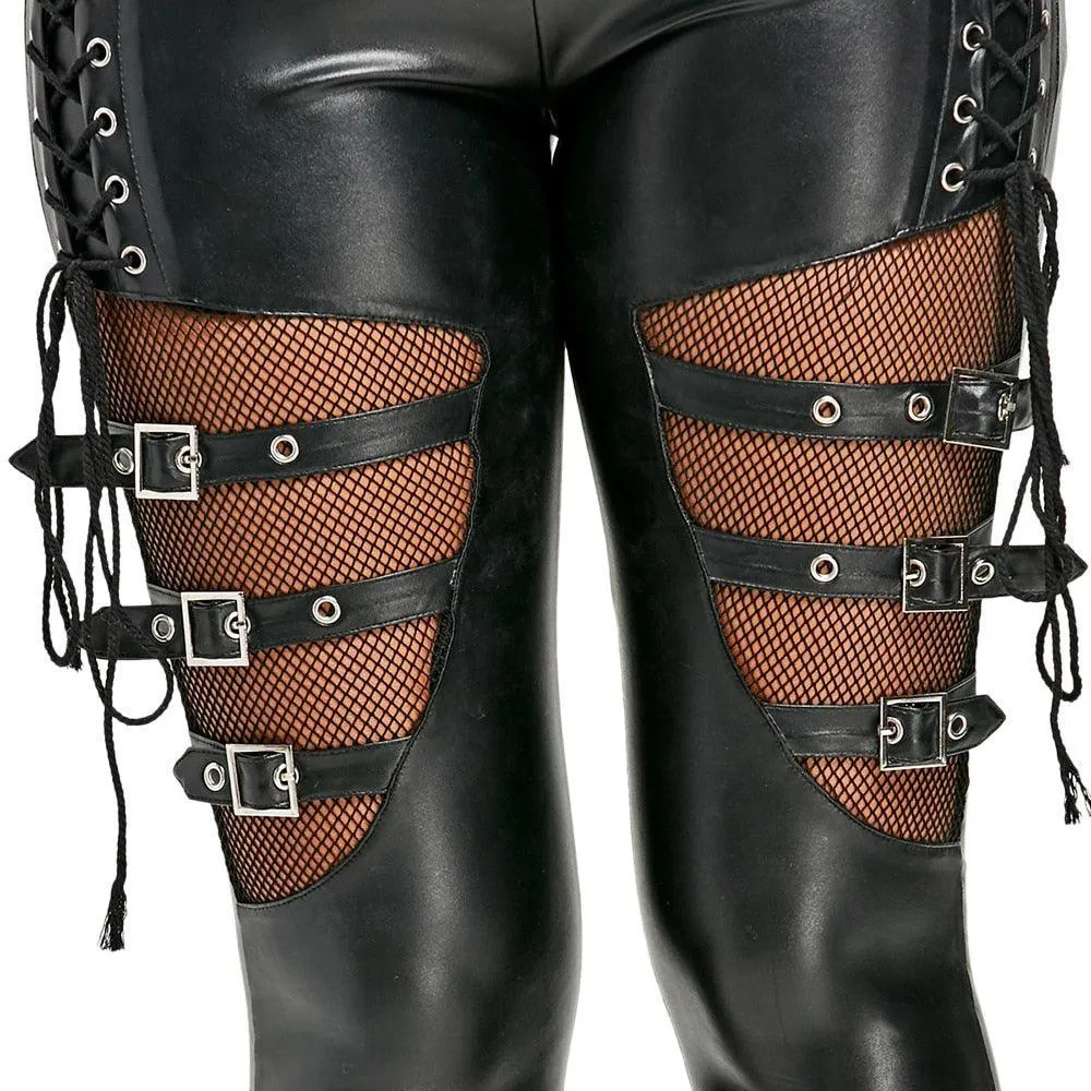 Gothic Mesh Belt Trousers, Punk Sexy Leggings For Women