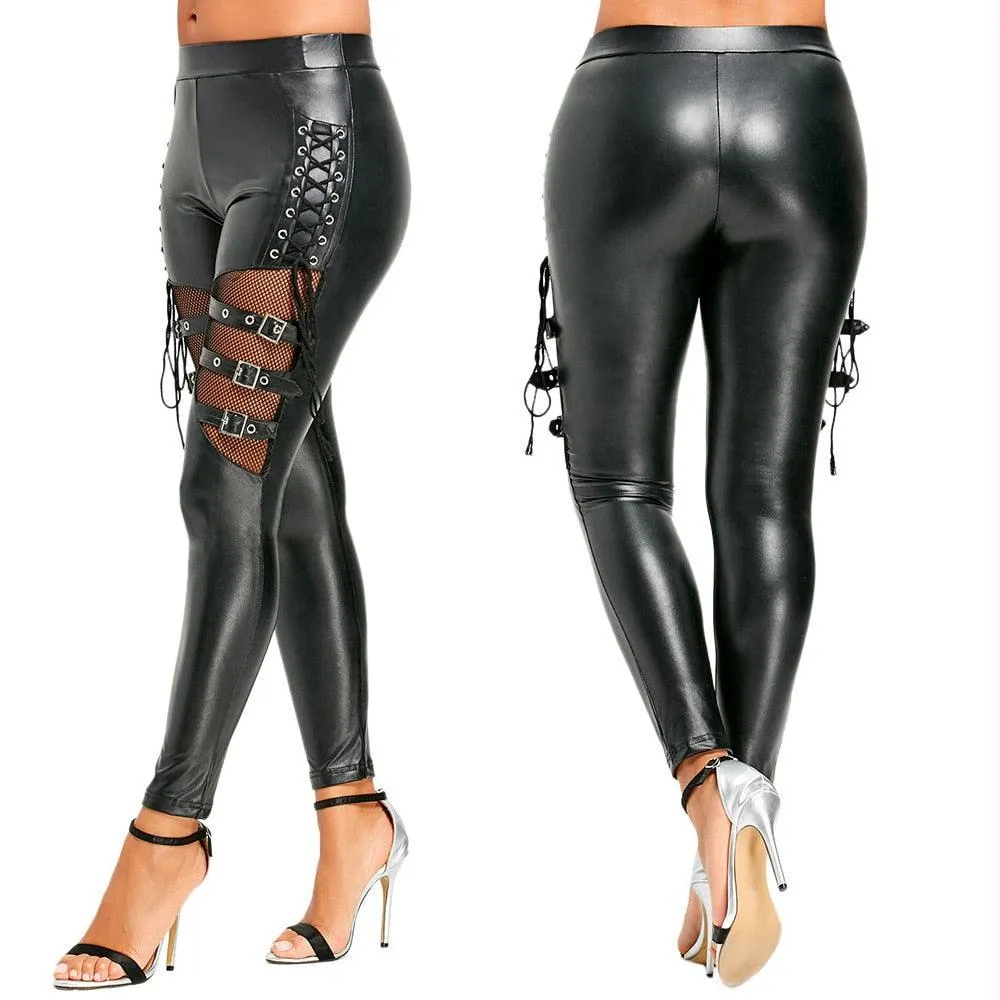 Gothic Mesh Belt Trousers, Punk Sexy Leggings For Women