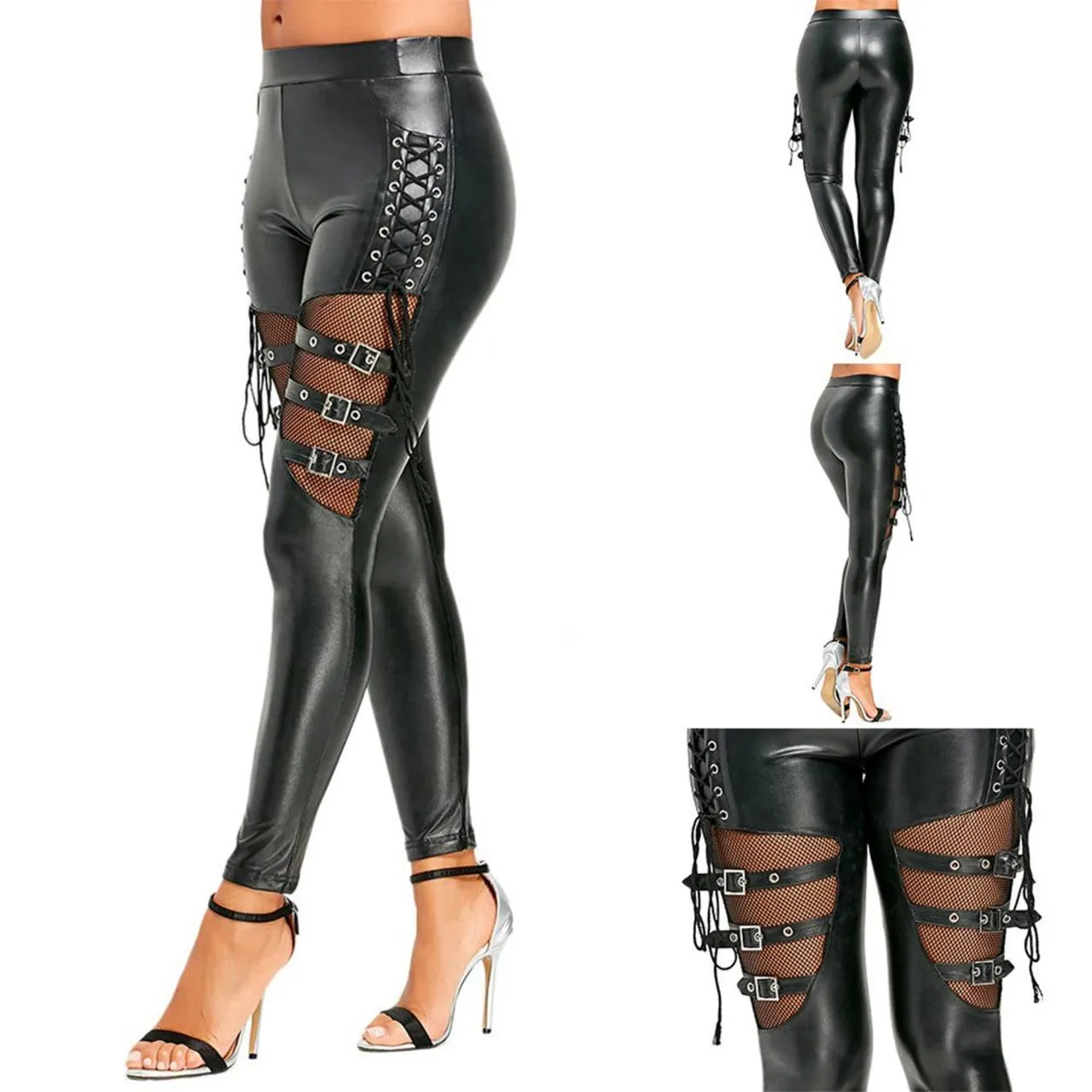 Gothic Mesh Belt Trousers, Punk Sexy Leggings For Women