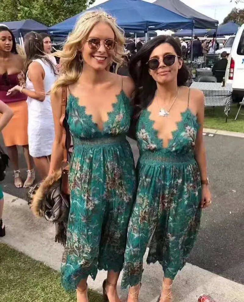 Green chiffon floral jumpsuit