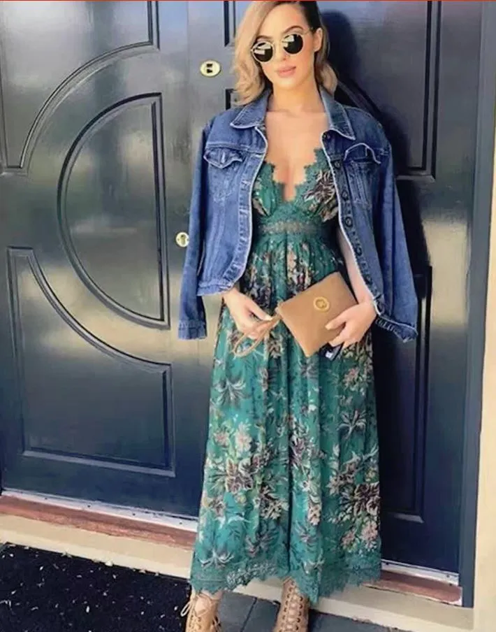 Green chiffon floral jumpsuit