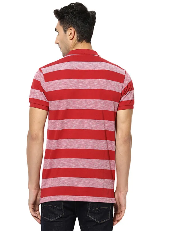 Greenfibre Red Striped Slim Fit Polo T-Shirt