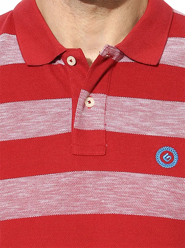 Greenfibre Red Striped Slim Fit Polo T-Shirt