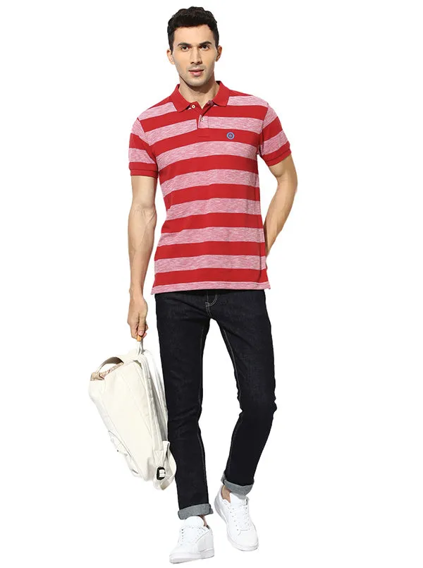 Greenfibre Red Striped Slim Fit Polo T-Shirt