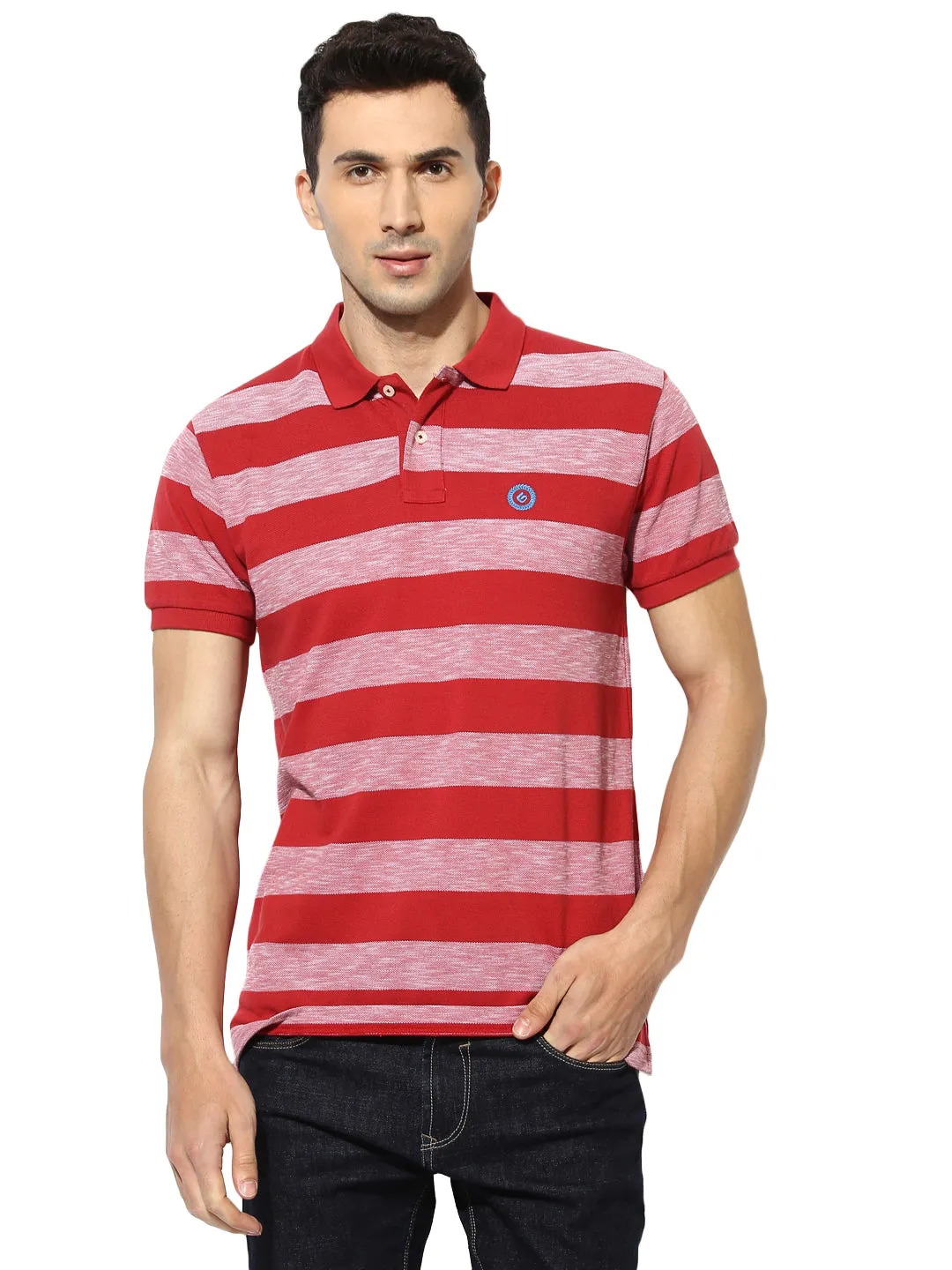 Greenfibre Red Striped Slim Fit Polo T-Shirt