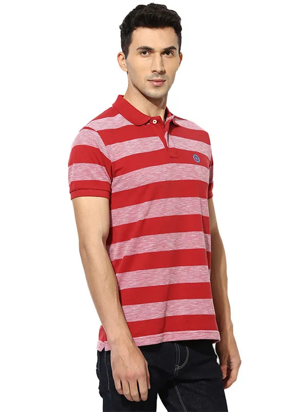 Greenfibre Red Striped Slim Fit Polo T-Shirt