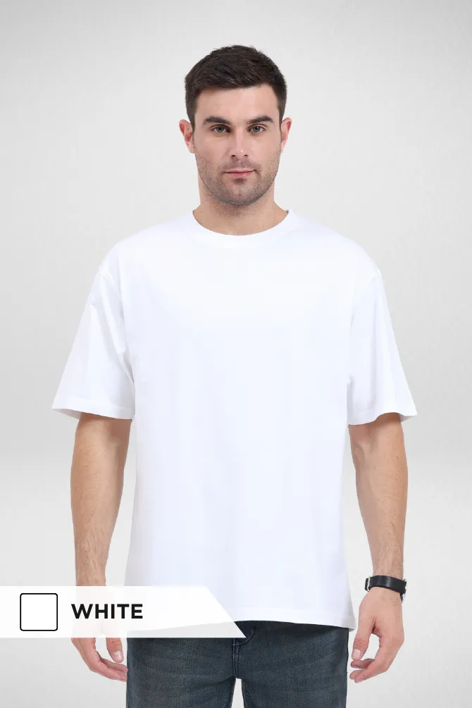 Grey Melange and White Oversized T-Shirts Combo for Men