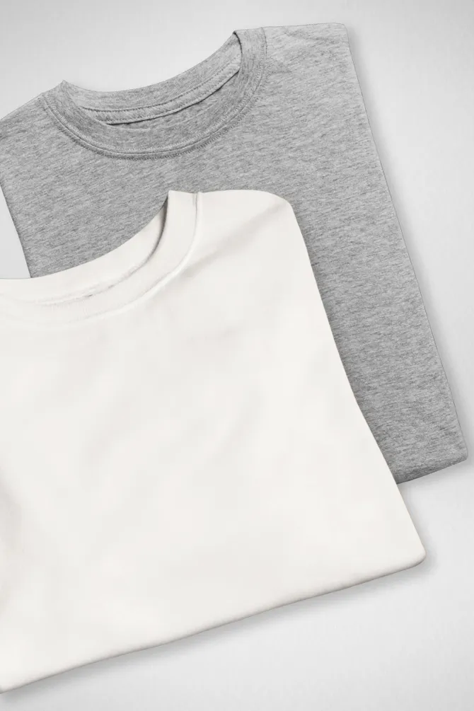 Grey Melange and White Oversized T-Shirts Combo for Men