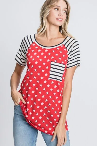 Heimish Full Size Star & Striped Round Neck Short Sleeve T-Shirt Plus Size