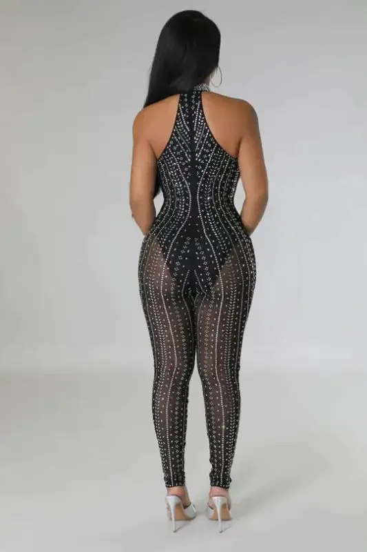 In My Lane Rhinestone Detailed Mesh Jumpsuit