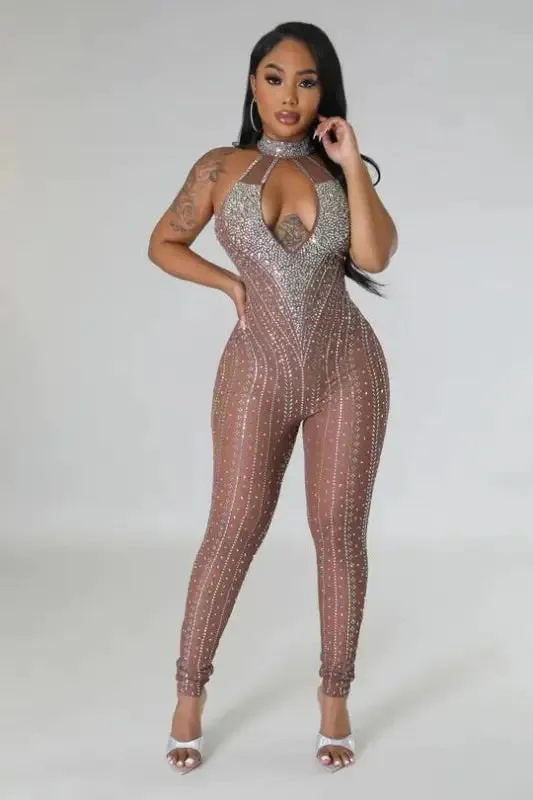 In My Lane Rhinestone Detailed Mesh Jumpsuit