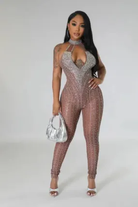 In My Lane Rhinestone Detailed Mesh Jumpsuit