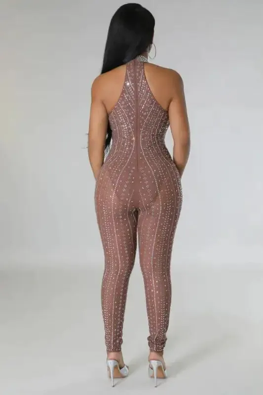 In My Lane Rhinestone Detailed Mesh Jumpsuit