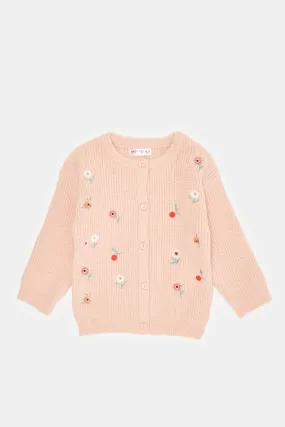 Infant Girls Pink Embroidered Cardigan