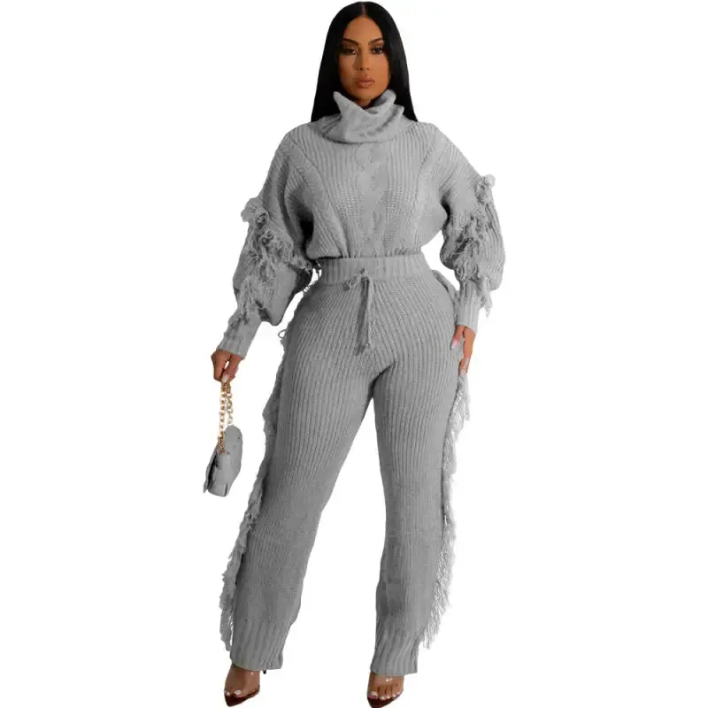 Knitted Loose Turtle Neck Sweater Pant Set